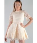 LMS Cream Lace Skater Dress With Short Sleeves - SAMPLE