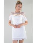 LMS White robe en mousseline de soie avec panneau de treillis et de découpe de détails