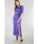 LMS Midi Length Purple Lace Dress With Leg Split