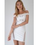 LMS vendaje Mini vestido con paneles de malla en color blanco