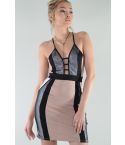 Lovemystyle Spaghetti Strap Nude V-Neck Dress With Mesh Inserts