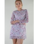 Lovemystyle Long Sleeved Lilac Dress With Floral Mesh Overlay