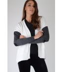 LMS Cream Cardigan With Contrasting Sleeves And Cut Out Elbows