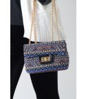 LMS Embroidered Geometric Side Bag With Gold Double Chain Strap