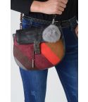 LMS Colour Block Suede Bag With Pom Pom Detail - SAMPLE