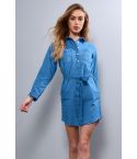 Lovemystyle Denim Shirt Dress With Tie Waist Band