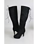 LMS Black Suede Platform Knee High Boot With Zip Detail