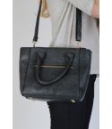 Lovemystyle Dark Grey Faux Leather Tote Bag with Zips