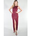 LMS Plunge Back Lace Evening Maxi Dress In Cherry Red