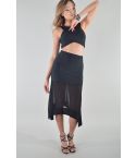 Lovemystyle Midi Skirt With Crop Top Co-Ord Set In Black