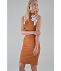 Lovemystyle Brown Suede Dress With White Flower Detail