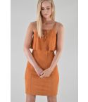 Lovemystyle Suede Dress With Lace-up Frill Top In Tan - SAMPLE
