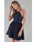 Lovemystyle Blue Skater Dress With Floral Lace Detailing