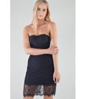 LMS Black Strapless Bandage Dress With Outer Lace Detail