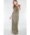 Lovemystyle Metallic Green Maxi Dress With Black Lace Panels - SAMPLE