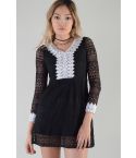 LMS Long Sleeve Crochet A-Line Dress In Black And White