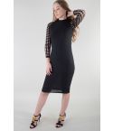 Lovemystyle Black Bodycon Midi Dress With Netted Sleeves - SAMPLE