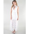 Lovemystyle White Crochet Maxi Dress With Choker Collar - SAMPLE