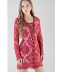Lovemystyle Red Lace Long Sleeve Dress With Lace Up Front - SAMPLE