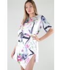 Lovemystyle Floral Patterned Dress With Tie Waist In White - SAMPLE