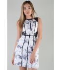 LMS White Floral Print Peplum Dress With Mesh Inserts