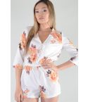 Lovemystyle White Floral Playsuit With Button Front