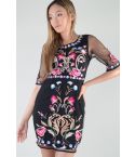 Lovemystyle Black Embroidered Dress With Sleeves - SAMPLE