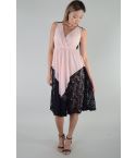 LMS nero pizzo e Chiffon rosa abito di Midi posteriore aperto