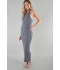 Lovemystyle gris cuello halter vestido Maxi de punto