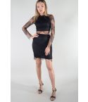 Lovemystyle Black Lace Co-Ord With Crop Top And Midi Skirt - SAMPLE