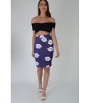 Lovemystyle púrpura Bodycon Midi falda con estampado Floral
