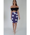 Lovemystyle lila Bodycon Midi kjol med blommönster