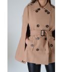 Lovemystyle Beige Wool Trench Coat With Split Sleeves - SAMPLE