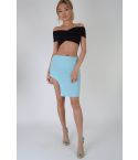 LMS Turquoise Blue Bodycon Skirt With Curved Split Hemline - SAMPLE