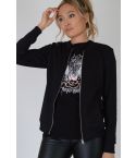 Lovemystyle Black Bomber Jacket With Front Zip Detail