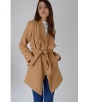 Lovemystyle Camel Waterfall Jacket With Tie Waist - SAMPLE