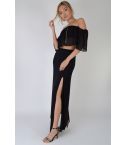 Lovemystyle Black Maxi Skirt With Double Side Split