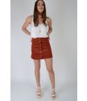 Lovemystyle Button Through Cord Mini Skirt In Burnt Orange