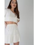 Lovemystyle White Pom Pom Skirt And Crop Top Co-Ord Set - SAMPLE