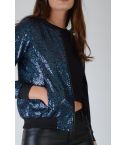 Lovemystyle All Over Sequin Navy Blue Bomber Jacket - SAMPLE