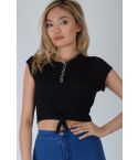 Lovemystyle Black T-Shirt Crop Top With Front Tie