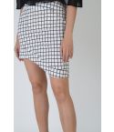 Lovemystyle Asymmetrical Black And White Checked Bodycon Skirt