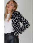 Veste Lovemystyle fourrure noir et blanc zig-zag