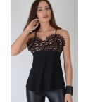 Lovemystyle Black Cami Vest Top With Lace Bust And Cross Back