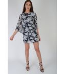 Lovemystyle Black Floral Shift Dress Featuring Flared Sleeves - SAMPLE