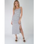 Lovemystyle White And Blue Striped Maxi Dress With Side Split - SAMPLE