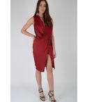 Lovemystyle Red Plunge Cowl Neck Midi Dress With Side Split - SAMPLE