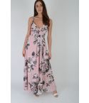 LMS Pastel Pink Rose Maxi Dress With Skirt Pleats And Cage Back - SAMPLE