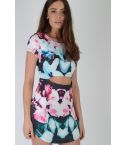 Lovemystyle Floral Scuba Dress With Curved Hem And Slit Waist