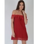 Lovemystyle de l’épaule robe courte en mousseline de soie rouge avec dentelle